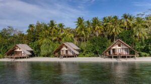 Three of our 8 Ocean Villas at our 800m long beach at Kusu Island Resort